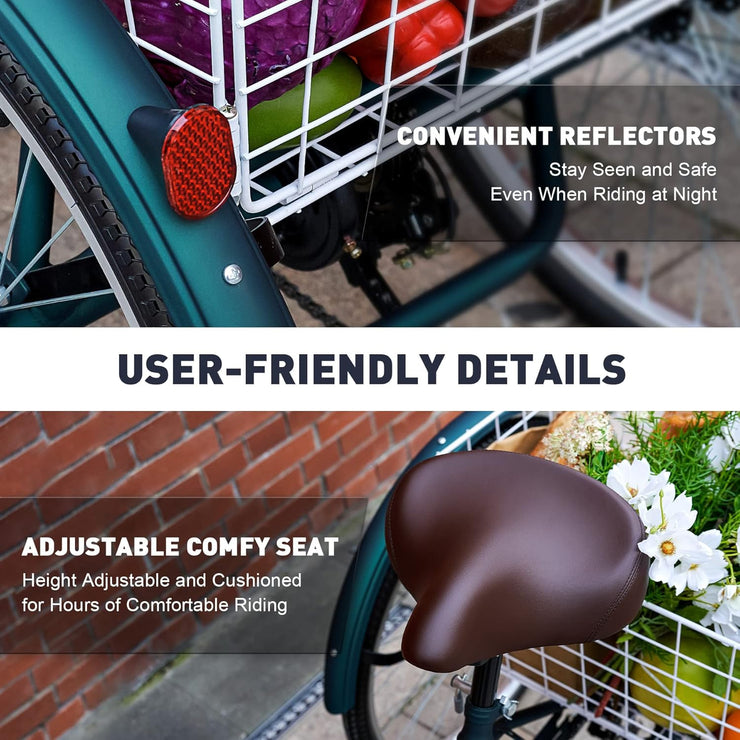 Viribus 26-inch Adult Tricycle, 7-Speed Cargo Trike with Basket for Seniors
