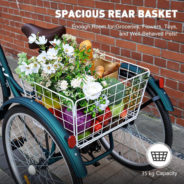 Viribus 26-inch Adult Tricycle, 7-Speed Cargo Trike with Basket for Seniors