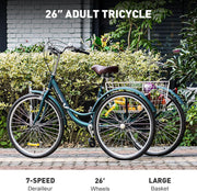 Viribus 26-inch Adult Tricycle, 7-Speed Cargo Trike with Basket for Seniors